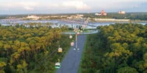 Aerial view of the Disney Skyliner at Walt Disney World Resort in Central Florida