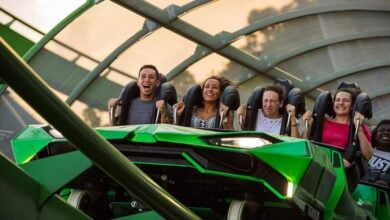 Guest ride the Incredible Hulk Coaster at Universal's Islands of Adventure in Florida