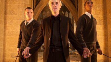 Tom Felton as Draco Malfoy with Gregory Goyle and Blaise Zabini in 'Harry Potter'