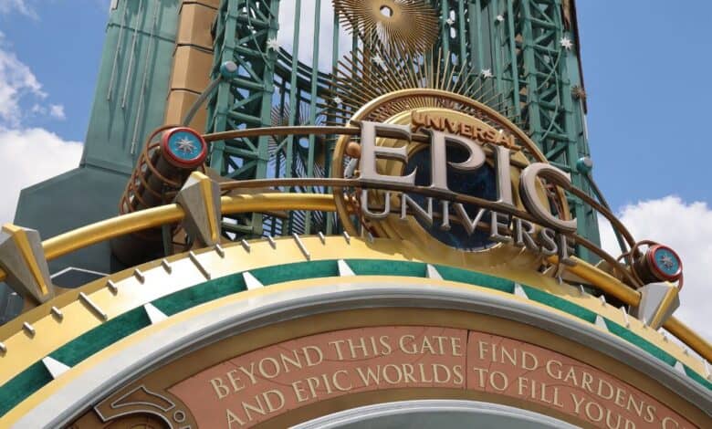 Sign reading "Epic Universe" at the entrance of Universal's Epic Universe theme park. Epic Universe annual passes