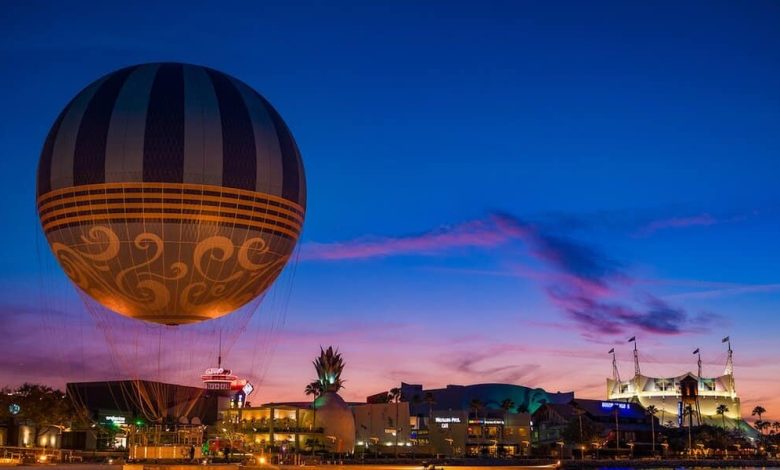 Disney Springs hot air balloon at night at Walt Disney World Resort