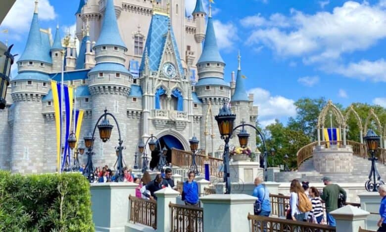Crowds in front of Cinderella Castle at Magic Kingdom.