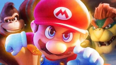 Mixed image: (L) Donkey Kong, (M) Mario, (R) Bowser in 'The Super Mario Bros. Movie'