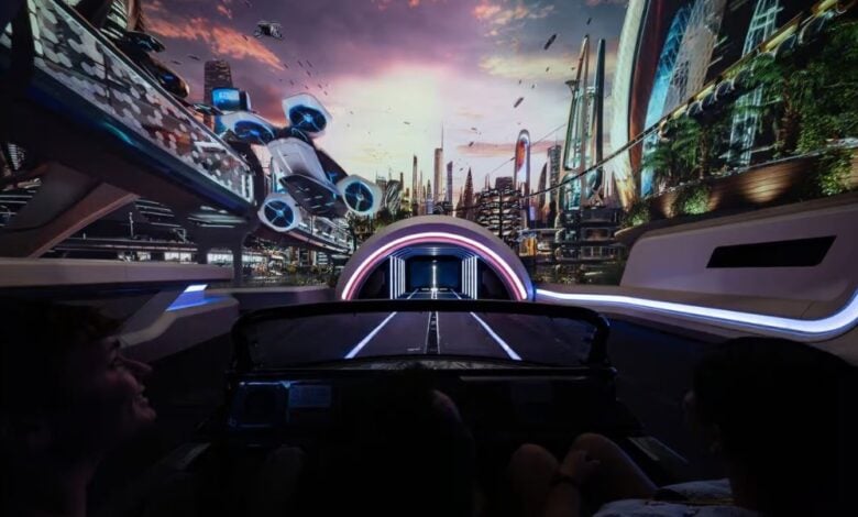 The new doors that lead to the outside on Test Track inside of the new EPCOT ride.
