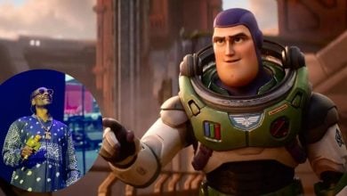 A scene from Lightyear with an insert of Snoop Dogg