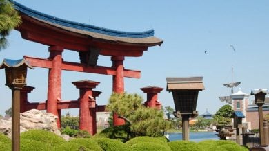 A red gate in the Japan World Showcase Pavilion at EPCOT