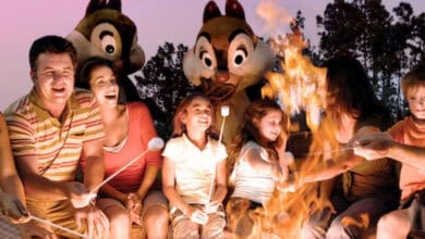 guests roast smores with chip and dale at disney's fort wilderness campground