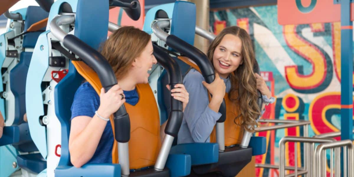 Two people on Pipeline: The Surf Coaster at SeaWorld Orlando