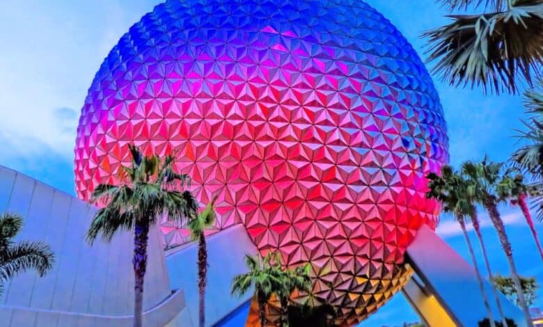 Spaceship Earth with a rainbow filter.