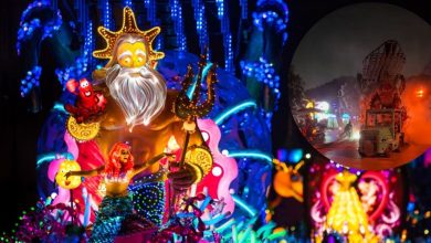 Paint the Night parade with an insert of a float covered in smoke