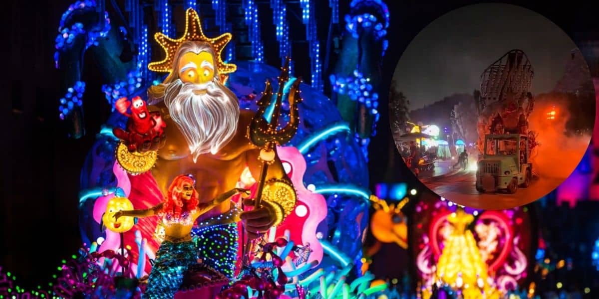 Paint the Night parade with an insert of a float covered in smoke