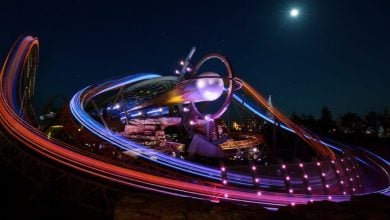 Stardust Racers at night in Epic Universe
