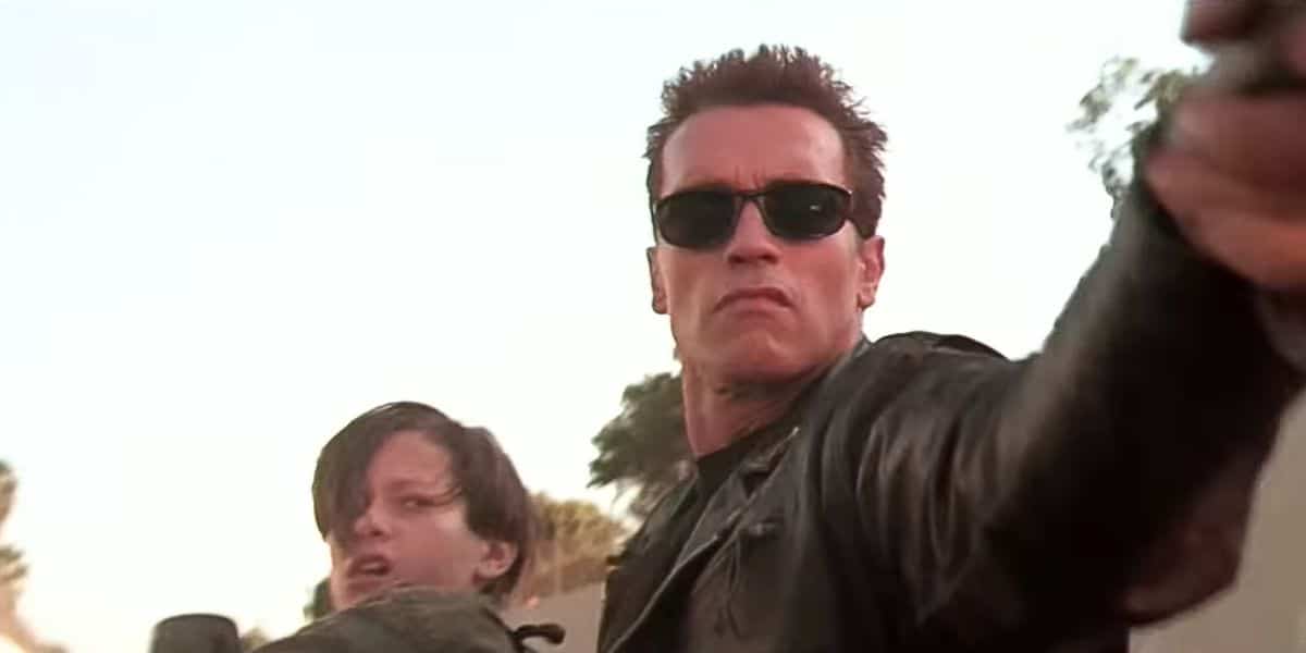 Arnie and the T-800 on the bike in 'Terminator 2: Judgment Day'