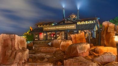 big thunder mountain railroad in disney world's magic kingdom at night