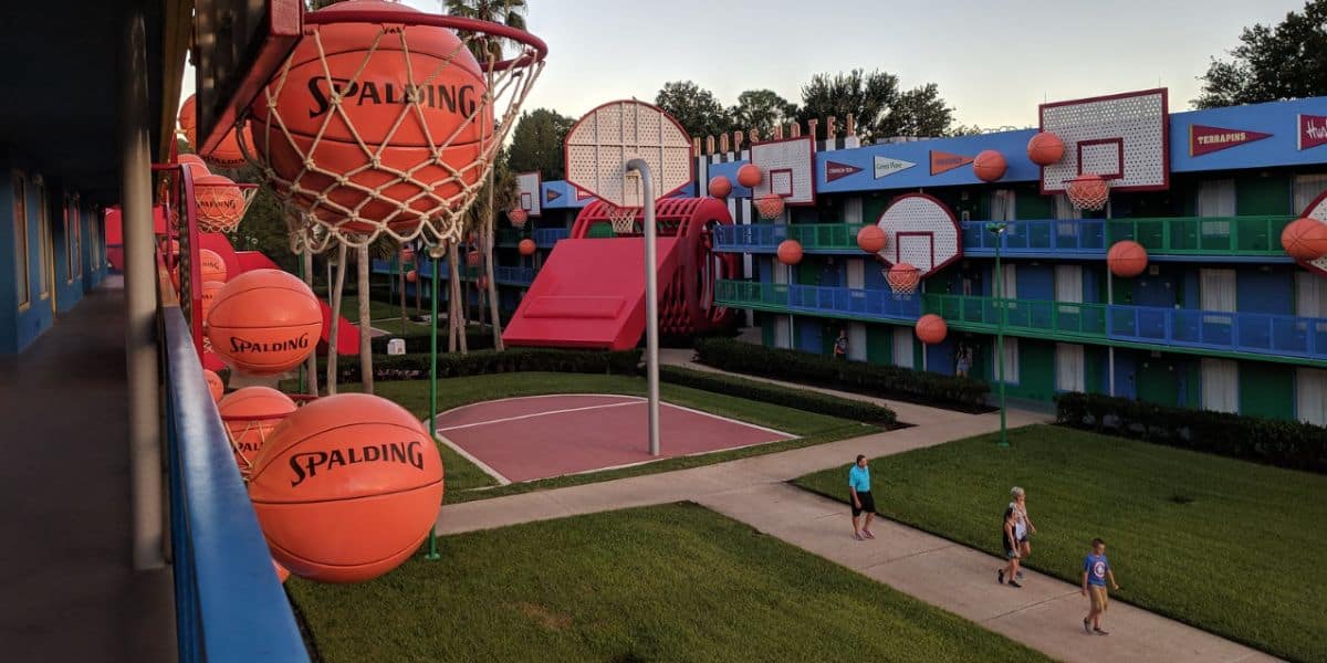 Basketball-themed area at Disney's All-Star Sports Resort.