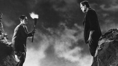 a man holding a torch goes against Universal's classic Frankenstein monster