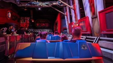 People waiting for Guardians of the Galaxy: Cosmic Rewind to start.