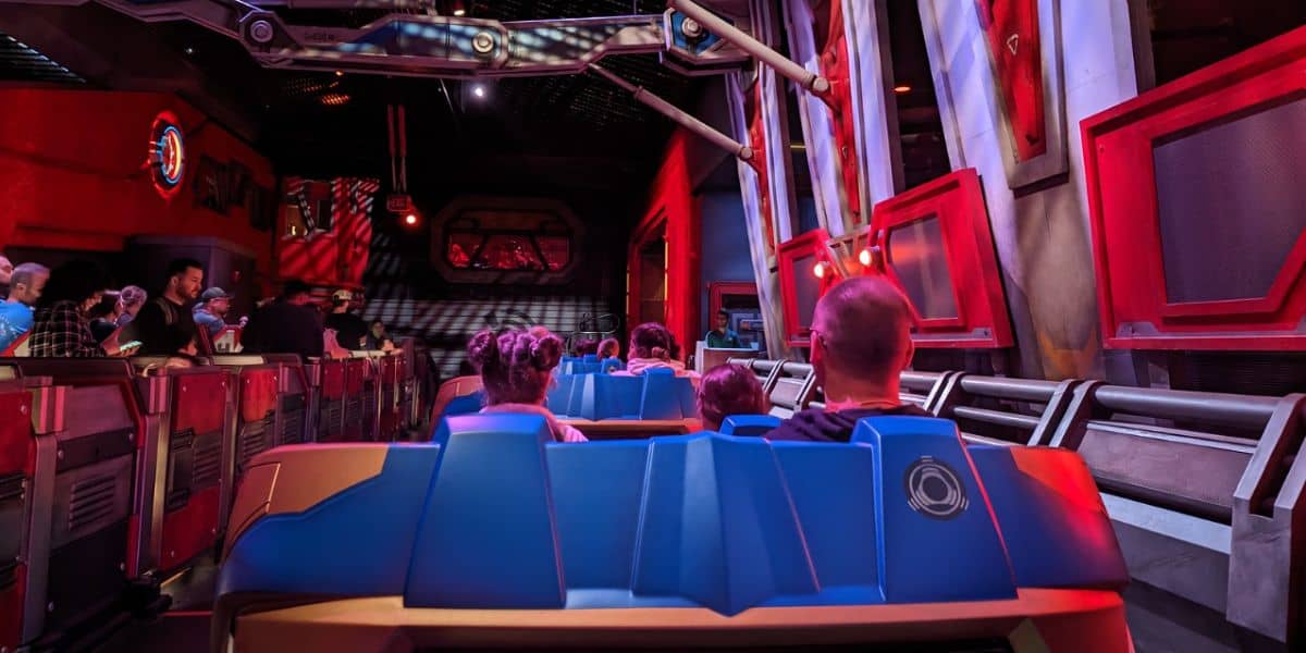 People waiting for Guardians of the Galaxy: Cosmic Rewind to start.