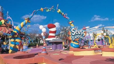 Colorful entrance to "Seuss Landing" at Islands of Adventure in Universal Orlando resort