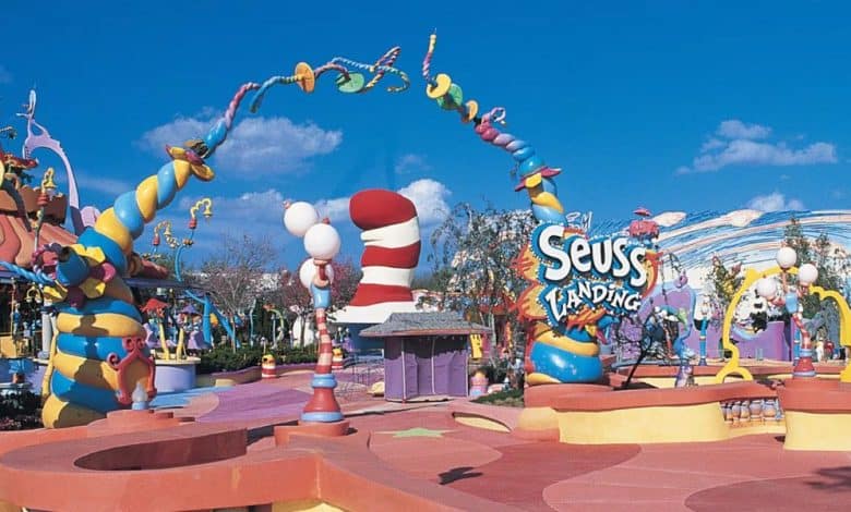 Colorful entrance to "Seuss Landing" at Islands of Adventure in Universal Orlando resort