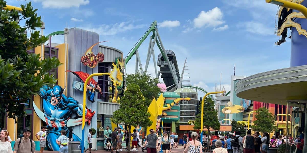 Universal guests walk through Islands of Adventure's Marvel Super Hero Island