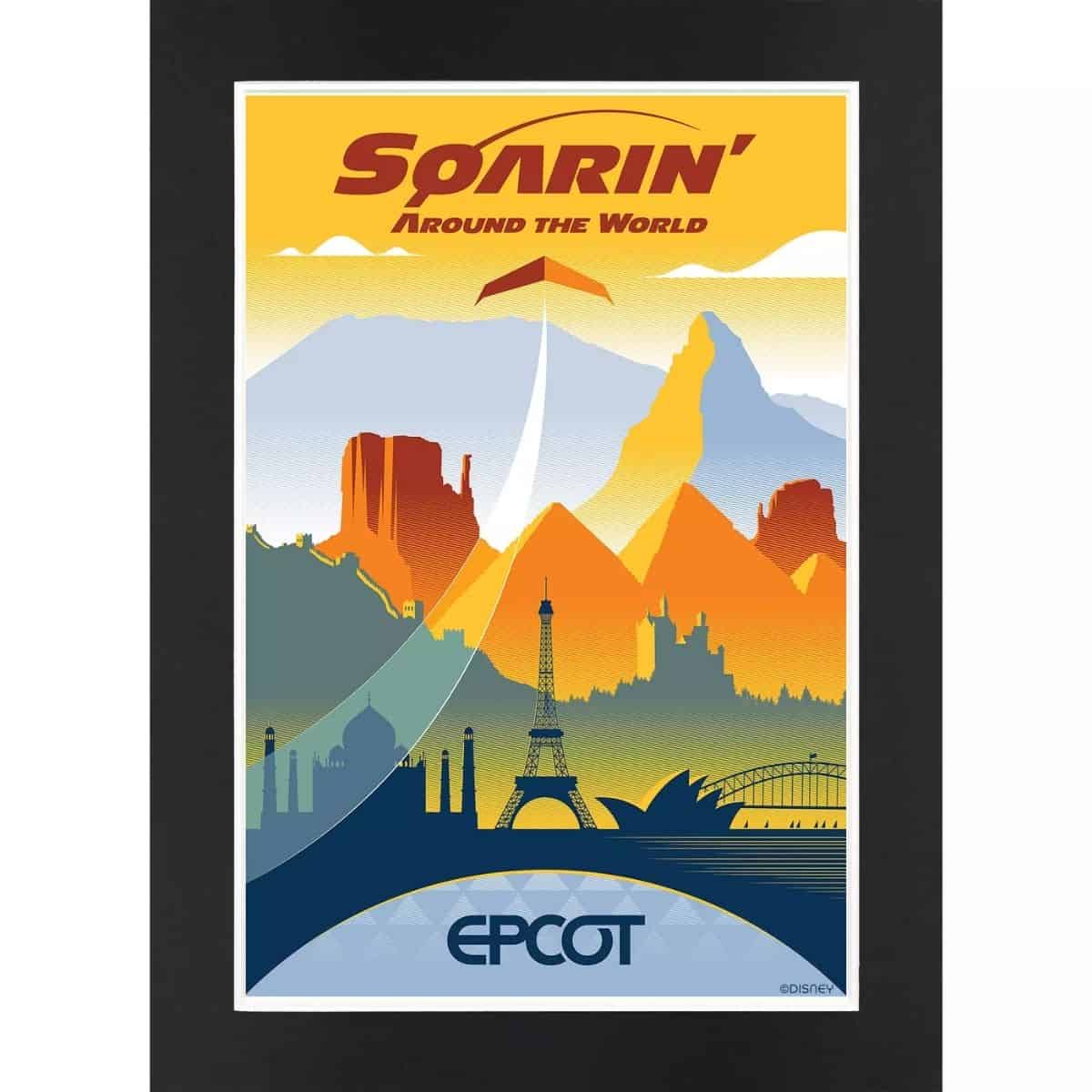 A colorful poster for "Soarin’ Around the World" at EPCOT.