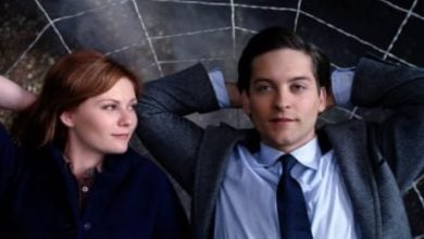 Tobey Maguire as Spider-Man with Kirsten Dunst as Mary Jane Watson in 'Spider-Man' movie
