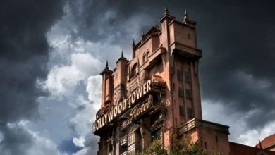tower of terror at disney world's hollywood studios with dark clouds in background