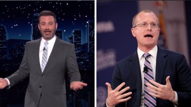 (Left) Jimmy Kimmel, (Right) Brendan Carr