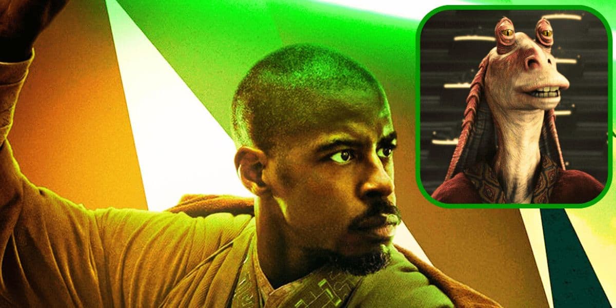 L to R: Ahmed Best as Kelleran Beq, Jar Jar Binks