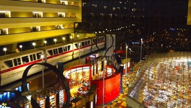 The Monorail passes through the inside of Disney's Contemporary Resort.