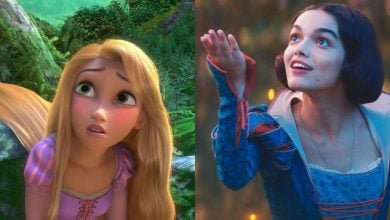 Rapunzel looking sad (left), Snow White looking up wistfully (right)