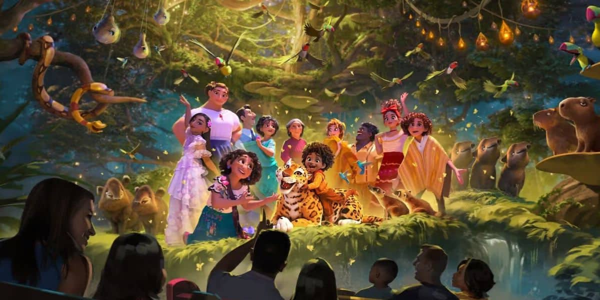 concept art for Encanto ride in Animal Kingdom's Tropical Americas land
