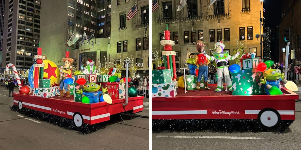 Woody and Buzz Lightyear in the Magnificent Mile Lights Festival parade