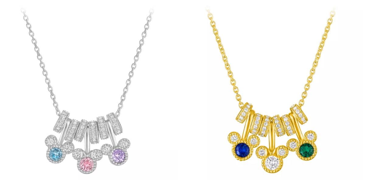 Two Rebecca Hook Disney Mickey Mouse birthday month stone necklaces.