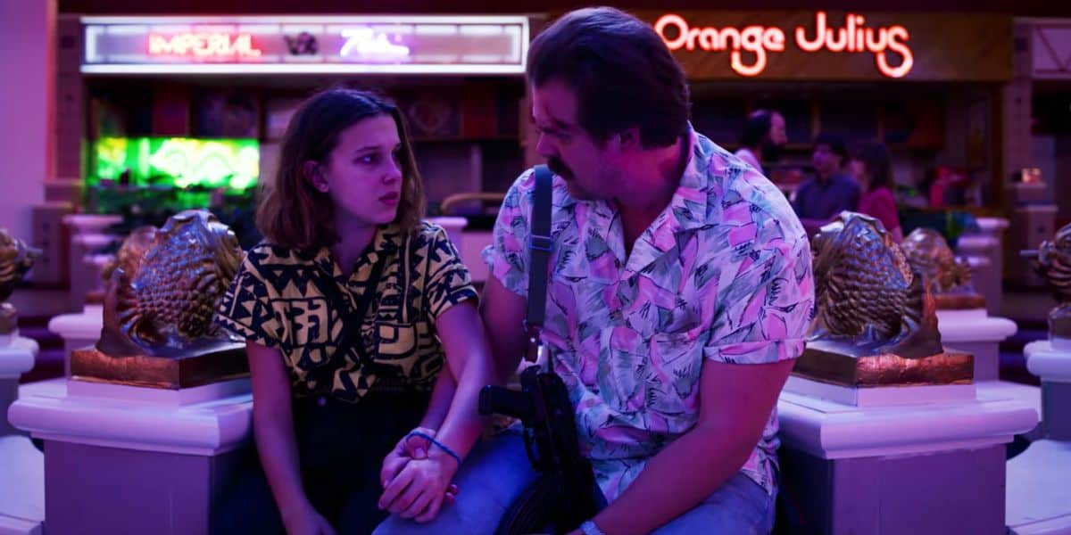 Eleven and Jim Hopper in the mall in 'Stranger Things'