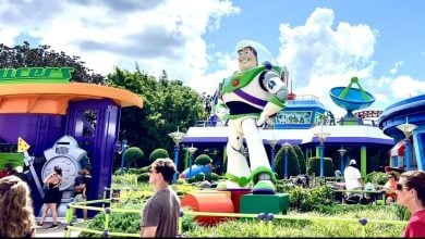 Buzz Lightyear statue in Toy Story Land at Disney World's Hollywood Studios park