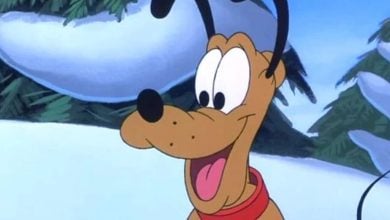 Pluto smiles in the snow.
