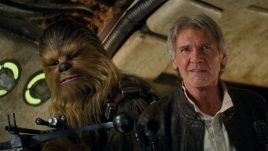 Han Solo and Chewbacca inside the Millennium Falcon