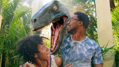 guests at Universal's Raptor Encounter inside Islands of Adventure's Jurassic Park area