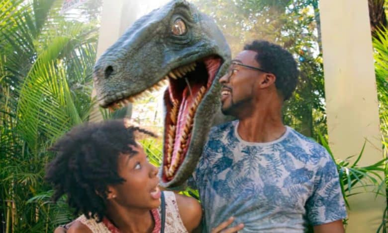 guests at Universal's Raptor Encounter inside Islands of Adventure's Jurassic Park area