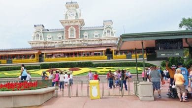The entrance to Magic Kingdom Park with the Walt Disney World Railroad in the background.