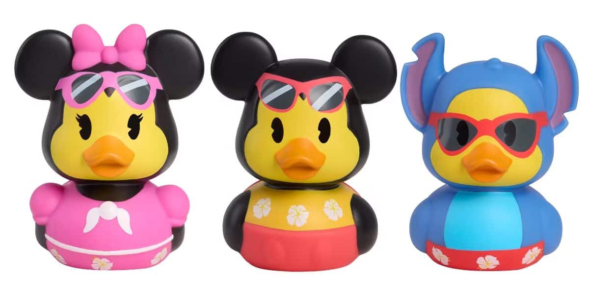 Minnie, Mickey, and Stitch rubber ducks in sunglasses