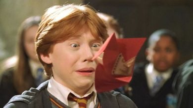 Ron Weasley (Rupert Grint) looking scared at a Howler
