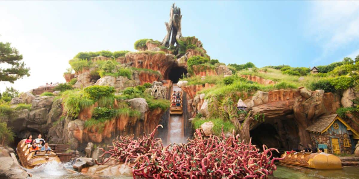 Splash Mountain on a sunny day at Tokyo Disneyland