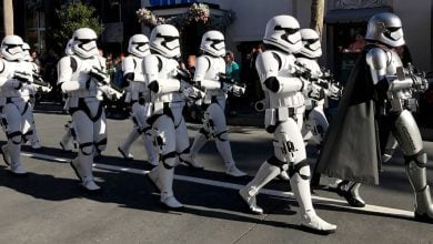Stormtroopers walking down the street at Disney's Hollywood Studios.