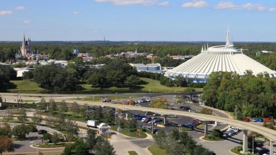 Aerial shot of Tomorrowland at Magic Kingdom Park.
