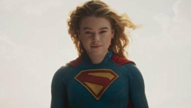 Milly Alcock as Supergirl in 'Supergirl: Woman of Tomorrow,' floating in the air