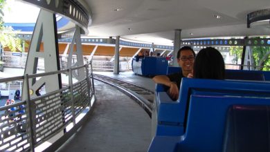 Guests riding the Tomorrowland Transit Authority PeopleMover at Magic Kingdom Park.