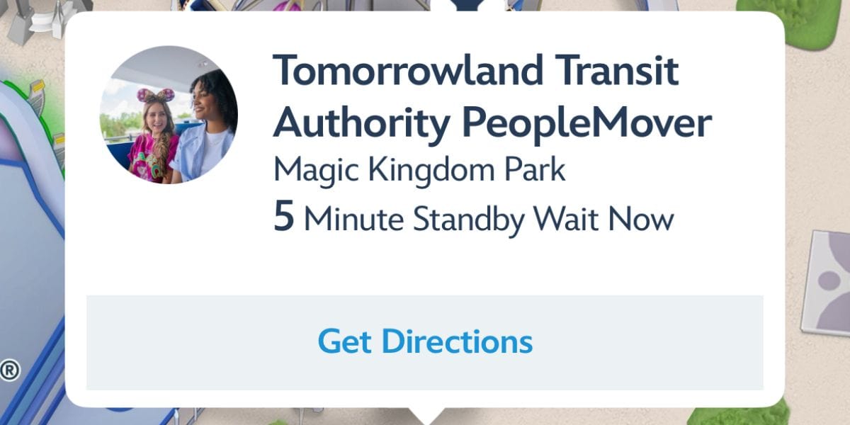 PeopleMover at Magic Kingdom at a 5-minute wait